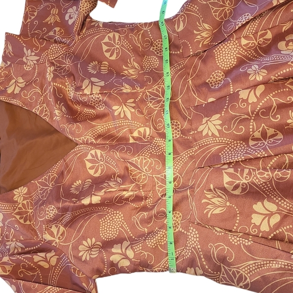 eShakti Floral print dupioni pleated empire dress sz 1X rust gold floral maxi - Picture 7 of 11